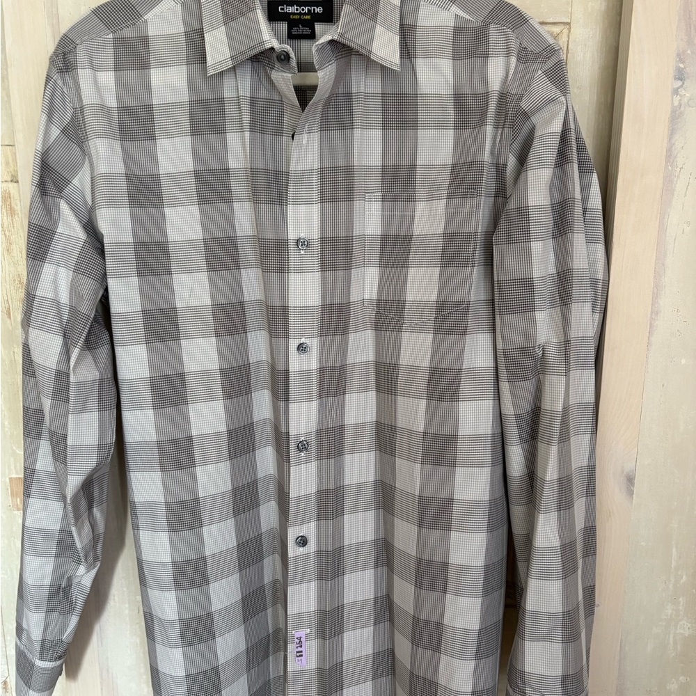 Claiborne Men's Gray Checkered Shirt